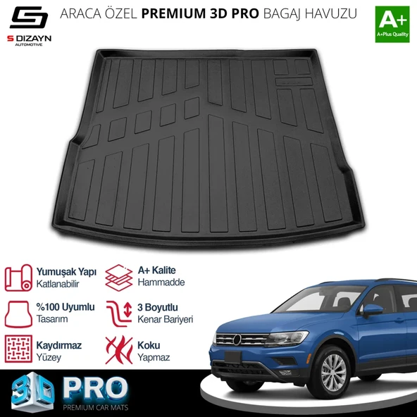 S-Dizayn VW Tiguan 3D Pro Bagaj Havuzu 2016-2023 A+ Kalite ürün görseli 1