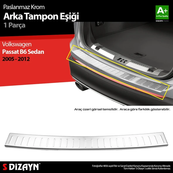 S-Dizayn VW Passat B6 Sedan Krom Arka Tampon Eşiği 2005-2012 ürün görseli 1