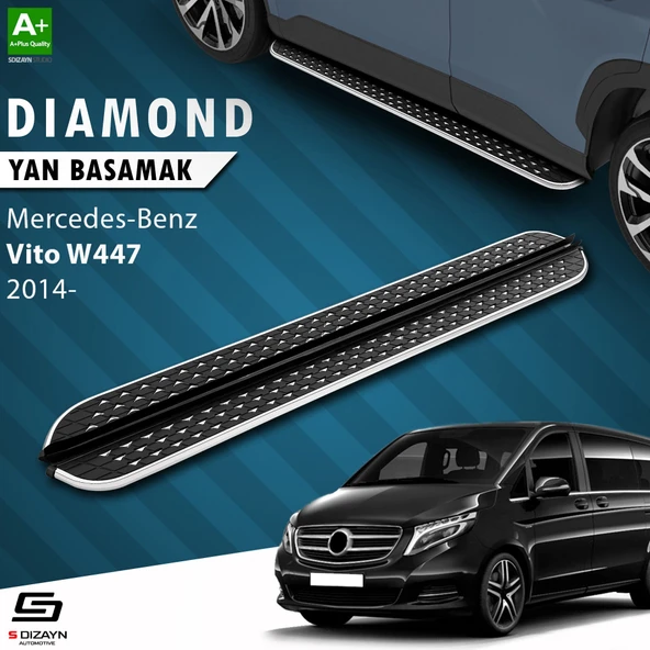 S-Dizayn Mercedes Vito W447 Uzun Şase Diamond Krom Yan Basamak 253 Cm 2014 Üzeri A+ Kalite ürün görseli 1
