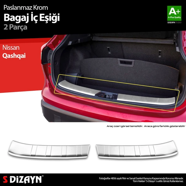 S-Dizayn Nissan Qashqai Krom Bagaj İç Eşiği 2 Prç. 2017-2021 A+ Kalite ürün görseli 1