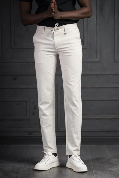 Slimfit Beli Lastikli Ve İplikli Likralı Çizgili Jogger Pantolon ürün görseli 1