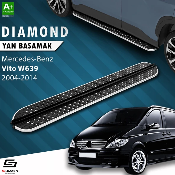 S-Dizayn Mercedes Vito W639 Uzun Şase Diamond Krom Yan Basamak 253 Cm 2004-2014 A+ Kalite ürün görseli 1