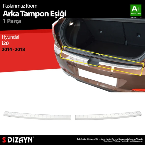 S-Dizayn Hyundai i20 Krom Arka Tampon Eşiği 2014-2018 ürün görseli 1