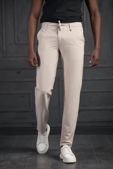 Slimfit Beli Lastikli Ve İplikli Likralı Gofre Kumaş Jogger Pantolon ürün görseli 1