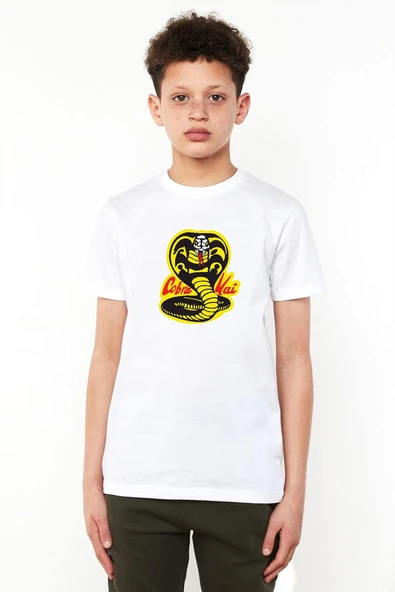 Cobra Kai Logo Beyaz Çocuk Bisikletyaka Tshirt ürün görseli 1