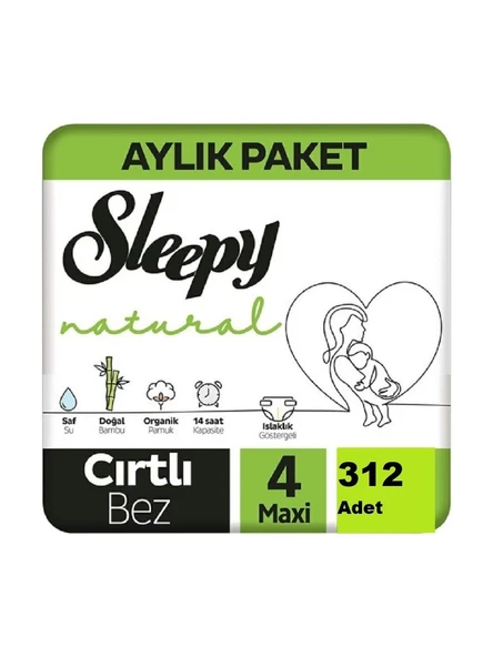 Sleepy Natural 4 Numara Maxi 312'li Bebek Bezi ürün görseli 1