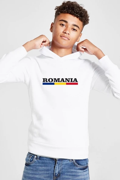 Romania Flag Lettern Beyaz Çocuk 3ip Kapşonlu  Sweatshirt ürün görseli 1