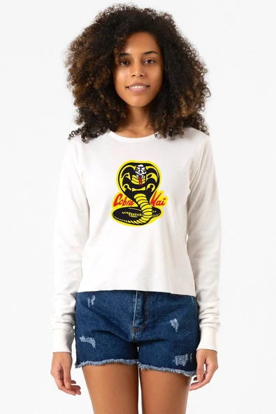 Cobra Kai Logo Ekru Ekstra Uzunkol Sweatshirt ürün görseli 1