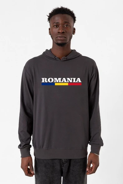Romania Flag Lettern Füme Erkek 2ip Kapşonlu ürün görseli 1