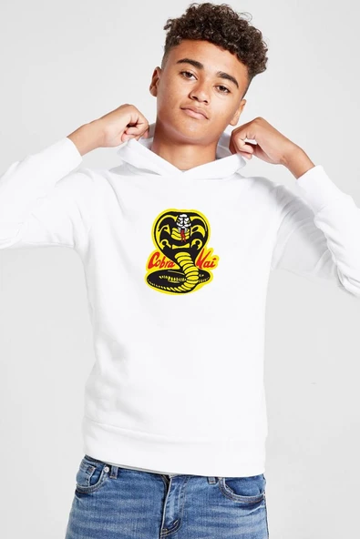 Cobra Kai Logo Beyaz Çocuk 3ip Kapşonlu  Sweatshirt ürün görseli 1