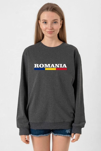 Romania Flag Lettern Füme Kadın 2ip Sweatshirt ürün görseli 1