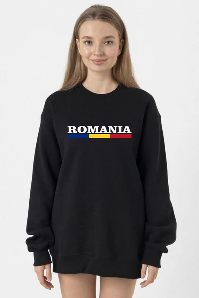 Romania Flag Lettern Siyah Kadın 2ip Sweatshirt ürün görseli 1