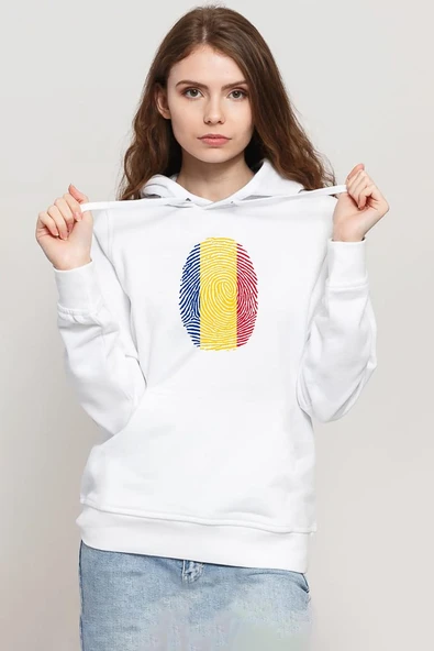 Romania Fingerprint Beyaz Kadın 3ip Kapşonlu Sweatshirt ürün görseli 1