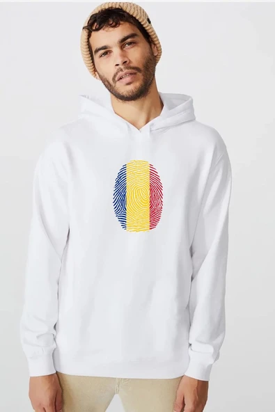 Romania Fingerprint Beyaz Erkek 3ip Kapşonlu  Sweatshirt ürün görseli 1