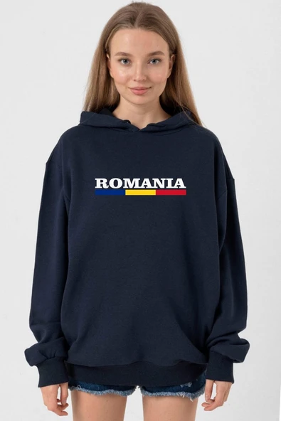 Romania Flag Lettern Lacivert Kadın 3ip Kapşonlu ürün görseli 1