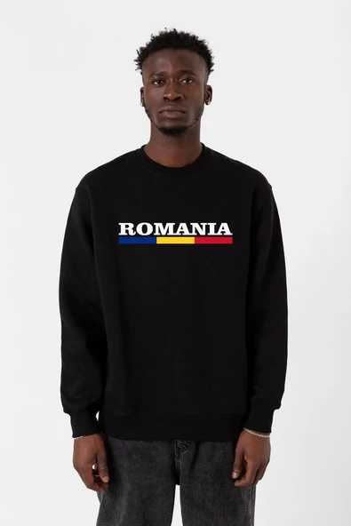 Romania Flag Lettern Siyah Erkek 2ip Sweatshirt ürün görseli 1