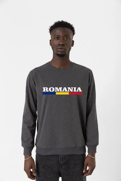 Romania Flag Lettern Füme Erkek 2ip Sweatshirt ürün görseli 1