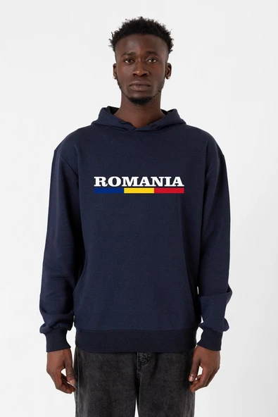Romania Flag Lettern Lacivert Erkek 3ip Kapşonlu ürün görseli 1
