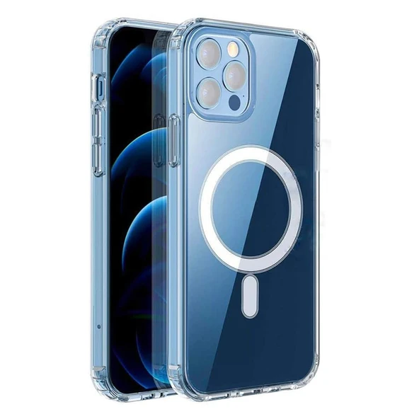 iPhone 12 Pro MagSafe Uyumlu Kamera Korumalı Şeffaf Silikon Kılıf ürün görseli 1