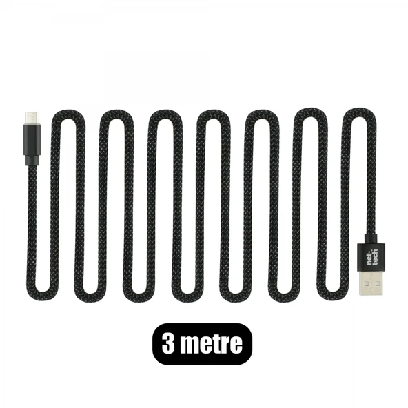 Nettech NT-DC02 İp Örgü 300 Cm Micro Şarj ve Data Kablosu (Siyah) - Resim 2