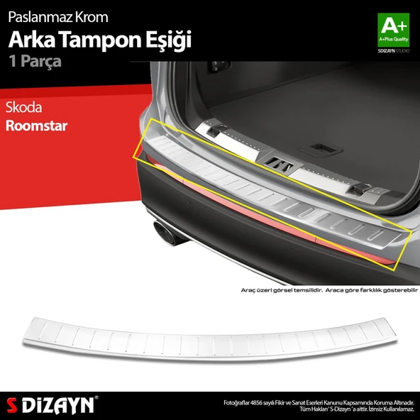 S-Dizayn Skoda Roomstar Krom Arka Tampon Eşiği 2006-2016 A+ Kalite ürün görseli 1