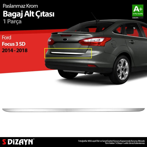 S-Dizayn Ford Focus 3 SD Makyajlı Krom Bagaj Alt Çıtası 2014-2018 A+ Kalite ürün görseli 1