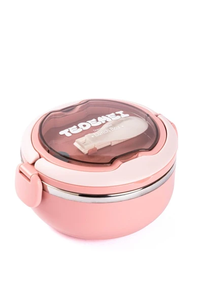 TEDEMEI PEMBE PASLANMAZ ÇELİK KAŞIKLI YEMEK TAŞIMA KABI 700ML ürün görseli 1