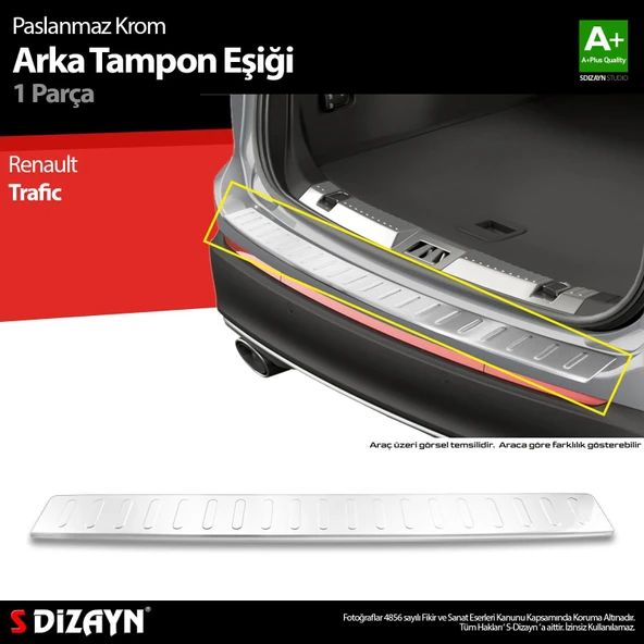 S-Dizayn Renault Traffic Krom Arka Tampon Eşiği Geniş Model 2001-2014 A+ Kalite ürün görseli 1