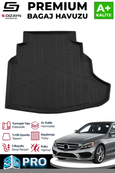 S-Dizayn Mercedes C200 W205 3D Pro Bagaj Havuzu 2014-2021 A+ Kalite ürün görseli 1