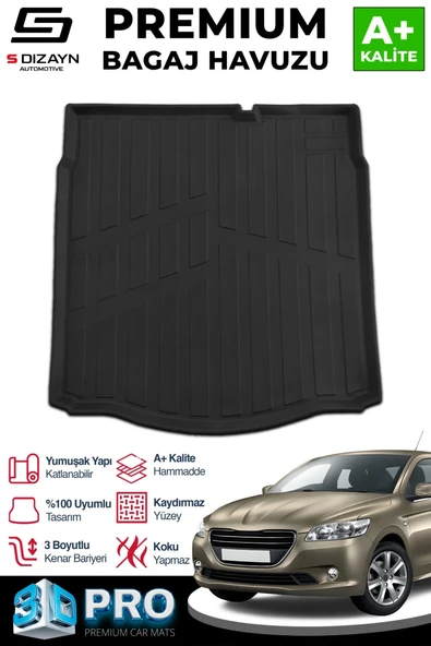 S-Dizayn Peugeot 301 3D Pro Bagaj Havuzu 2012 Üzeri A+ Kalite ürün görseli 1