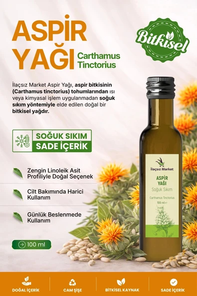 ASPİR YAĞI SOĞUK SIKIM (Carthamus tinctorius) – %100 Saf & Doğal / 100 ml ürün görseli 1
