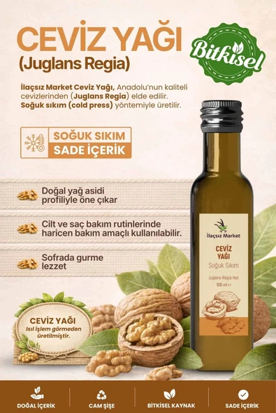 CEVİZ YAĞI SOĞUK SIKIM (Juglans Regia) – %100 Saf & Doğal – 100 ml ürün görseli 1