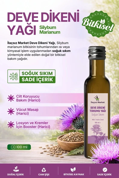 DEVE DİKENİ YAĞI SOĞUK SIKIM (Silybum marianum) – %100 Saf & Doğal / 100 ml ürün görseli 1