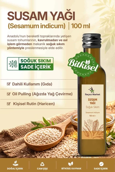 Susam Yağı Soğuk Sıkım (Sesame Oil) – Sesamum indicum / 100 ml ürün görseli 1
