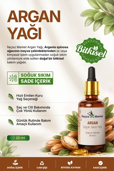 ARGAN YAĞI SOĞUK SIKIM (Argania spinosa) – %100 Saf & Doğal / 20 ml ürün görseli 1