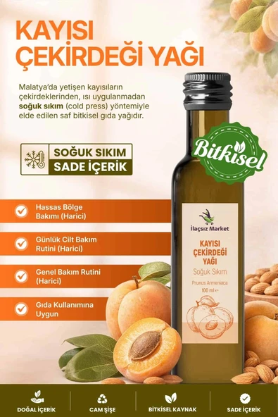 KAYISI ÇEKİRDEĞİ YAĞI SOĞUK SIKIM (Prunus Armeniaca) – %100 Saf & Doğal / 100 ml ürün görseli 1