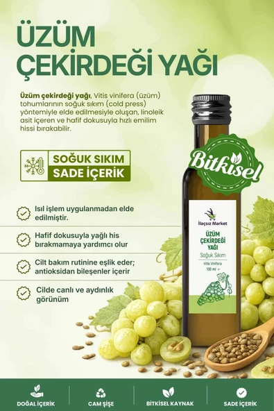 Üzüm Çekirdeği Yağı Soğuk Sıkım (Grape Seed) – Vitis Vinifera / 100 ml ürün görseli 1