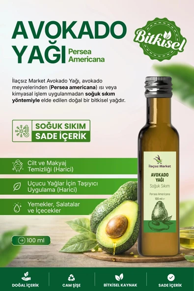 AVOKADO YAĞI SOĞUK SIKIM (Persea americana) – %100 Saf & Doğal / 100 ml ürün görseli 1