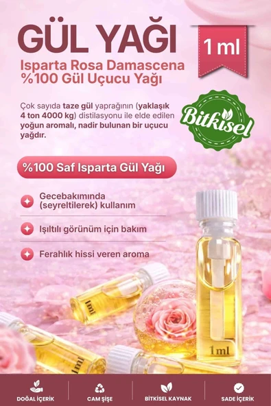 GÜL YAĞI (Rosa Damascena) – %100 Saf & Seyreltilmemiş Uçucu Yağ – 1 ml ürün görseli 1