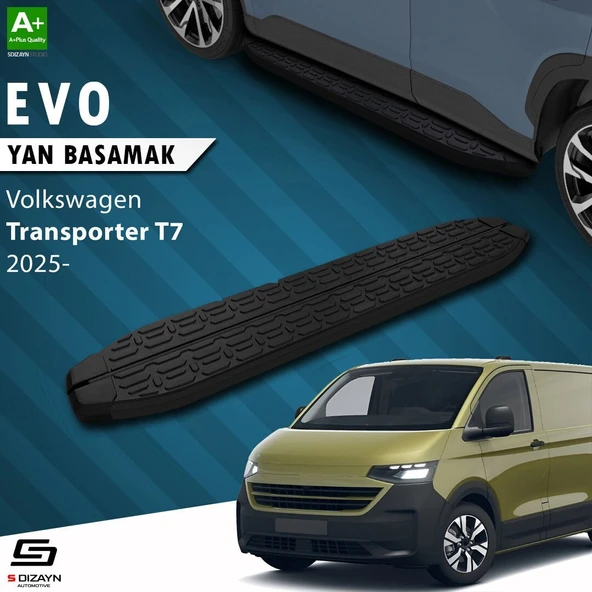 S-Dizayn Volkswagen Transporter T7 Kısa Şase Evo Siyah Yan Basamak 223 Cm 2025 Üzeri A+ Kalite ürün görseli 1