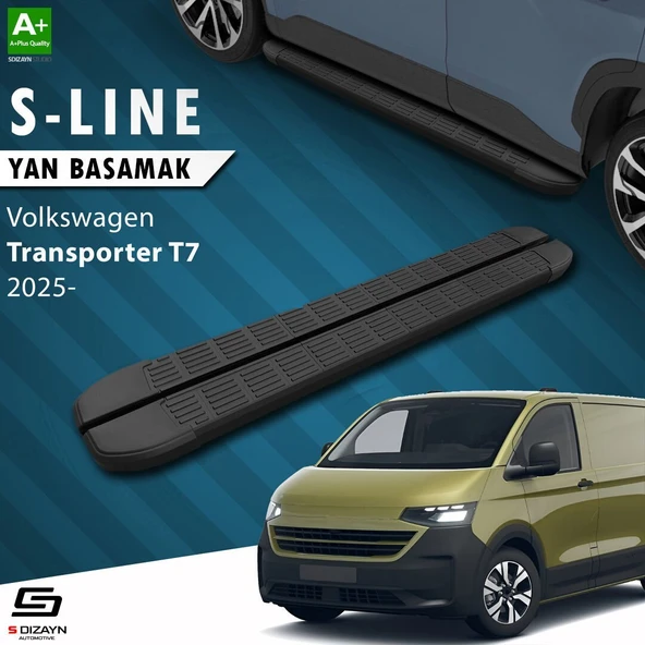 S-Dizayn Volkswagen Transporter T7 Uzun Şase S-Line Siyah Yan Basamak 263 Cm 2025 Üzeri A+ Kalite ürün görseli 1