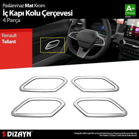 S-Dizayn Renault Taliant Krom İç Kapı Kolu Çerçevesi 4 Prç 2021 Üzeri A+ Kalite (Mat Krom) ürün görseli 1