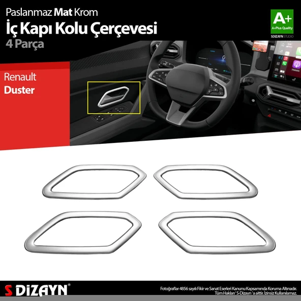 S-Dizayn Renault Duster Krom İç Kapı Kolu Çerçevesi 4 Prç 2024 Üzeri A+ Kalite (Mat Krom) ürün görseli 1