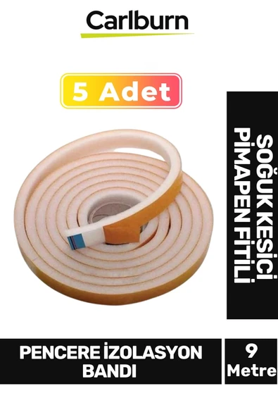 5 Adet 9 Metre İzolasyon Bandı Yapışkanlı Cam Yalıtım Süngeri Rüzgar Soğuk Kesici Pimapen Fitili ürün görseli 1