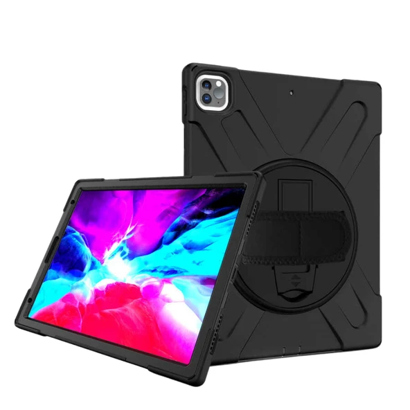 iPad Pro 12.9 2022/2021/2020/2018 Uyumlu Defender Standlı Zırhlı Silikon Tablet Kılıfı (Siyah) ürün görseli 1