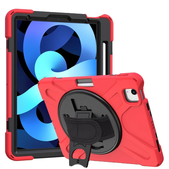 iPad Air 13 2024 Uyumlu Defender Standlı Zırhlı Silikon Tablet Kılıfı (Kırmızı) ürün görseli 1
