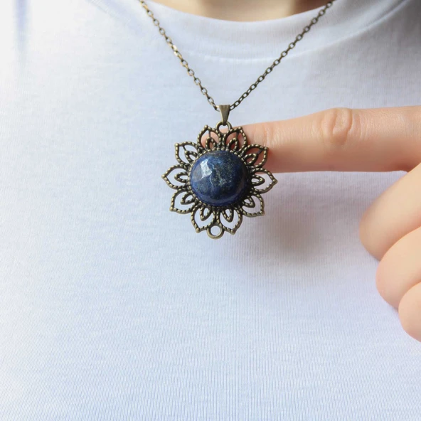 Doğal Taş Lapis Doğal Taşlı Otantik Kadın Kolye 45 Cm Zincirli euk19lps2 ürün görseli 1