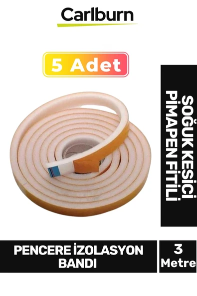 5 Adet 3 Metre İzolasyon Bandı Yapışkanlı Cam Yalıtım Süngeri Rüzgar Soğuk Kesici Pimapen Fitili ürün görseli 1