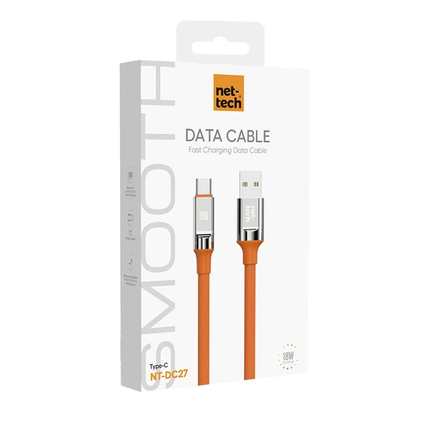 Nettech NT-DC27 18W Plastik 100 Cm Type-C Şarj ve Data Kablosu (Turuncu) - Resim 2