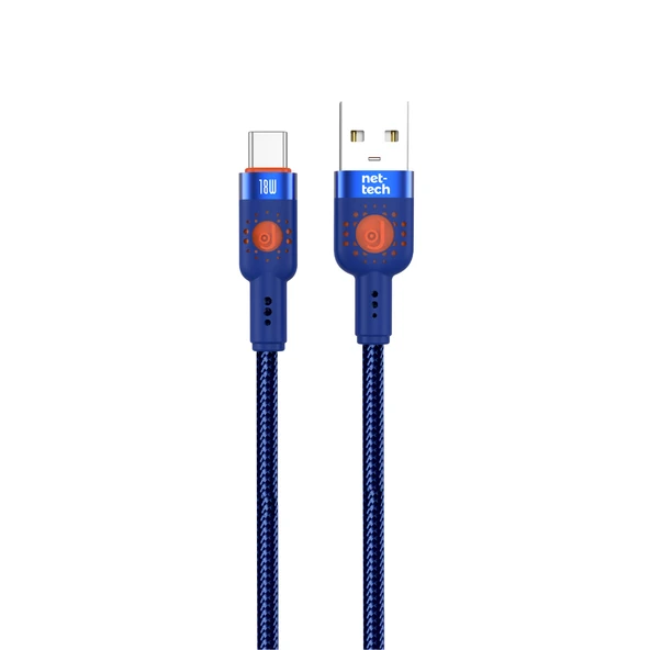 Nettech NT-DC31 18W Plastik 100 Cm USB To Type-C Şarj ve Data Kablosu (Mavi) ürün görseli 1